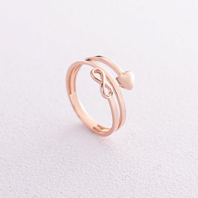 Каблучка "Сердечко і нескінченність" у червоному золоті к07111