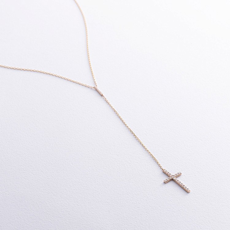 Золотое колье - галстук "Крестик" с бриллиантами колб0115mi от ювелирного магазина Оникс