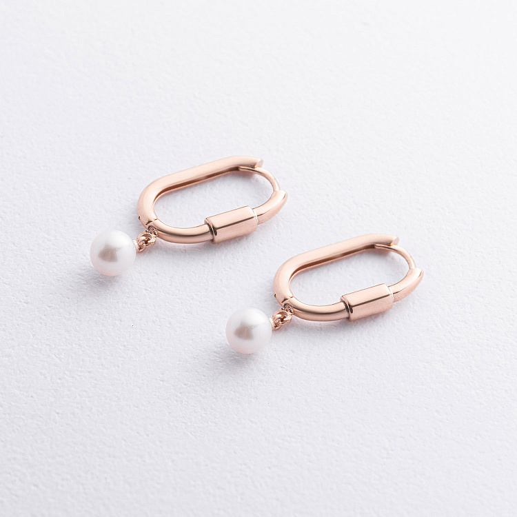 Сережки "Amelie" з перлами (червоне золото) с09648 від ювелірного магазину Онікс - 1