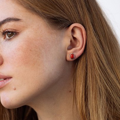 Сережки - пусети з коралом (біле золото) с08870 №2