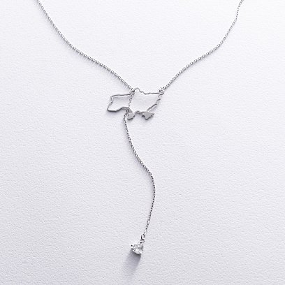 Серебряное колье - галстук "Карта Украины" (куб. цирконий Swarovski в форме сердца) ﻿4050с
