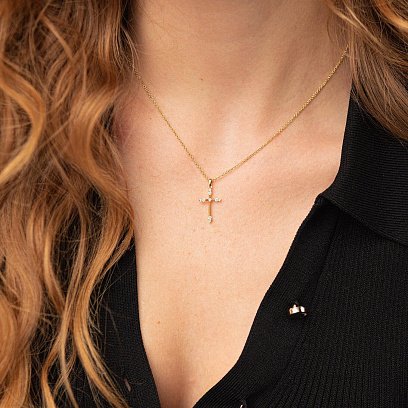 Золоте кольє "Хрестик" з діамантами колб0085са №4