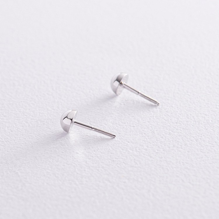 Серьги - пусеты "Полусфера" в белом золоте (0.5 см) с08206 от ювелирного магазина Оникс - 2