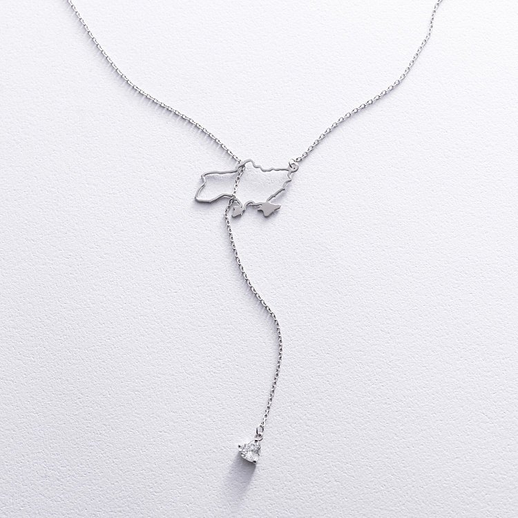 Серебряное колье - галстук "Карта Украины" (куб. цирконий Swarovski в форме сердца) ﻿4050с от ювелирного магазина Оникс