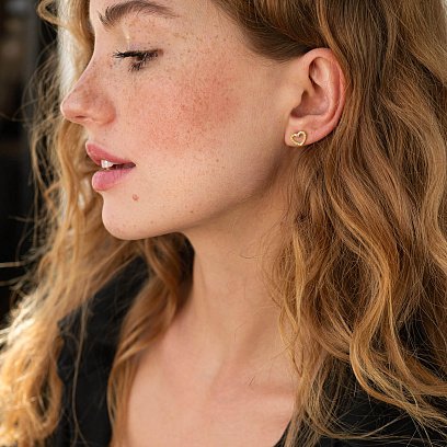 Золотые серьги - пусеты "Сердечки" с голубыми и желтыми бриллиантами 327471121 №2