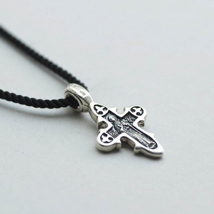 Серебряный крестик  "Распятие Христово. Икона Божией Матери" (чернение) 131726 от ювелирного магазина Оникс - 2