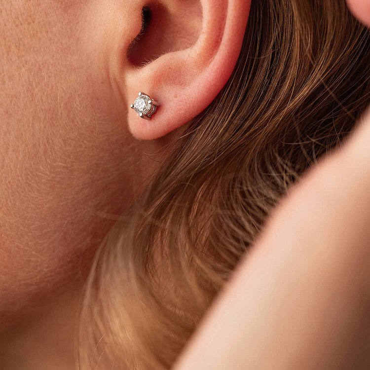 Золотые серьги - пусеты с бриллиантами сб0393 от ювелирного магазина Оникс - 3