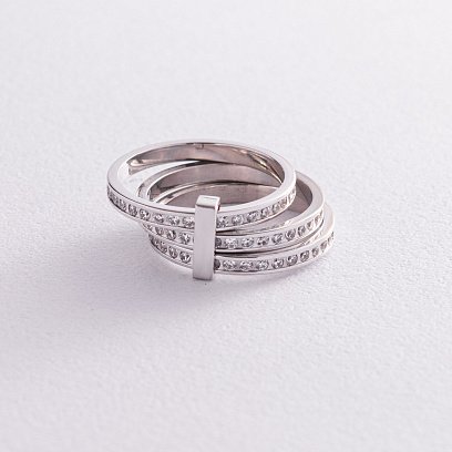 Тройное золотое кольцо с фианитами к02641 №3