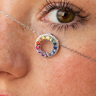 Золотий кулон з різнокольоровими сапфірами і діамантами пб0282nl №7