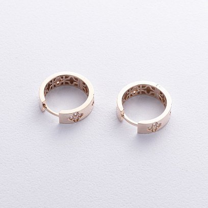 Сережки - кільця "Конюшина" в жовтому золоті (фіаніти) с08888 №5