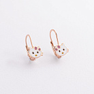 Дитячі золоті сережки "Hello Kitty" з емаллю с03379 от ювелирного магазина Оникс