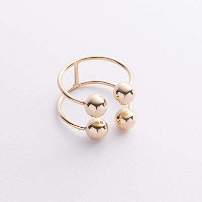 Двойное кольцо "Шарики" в желтом золоте к08292 №3