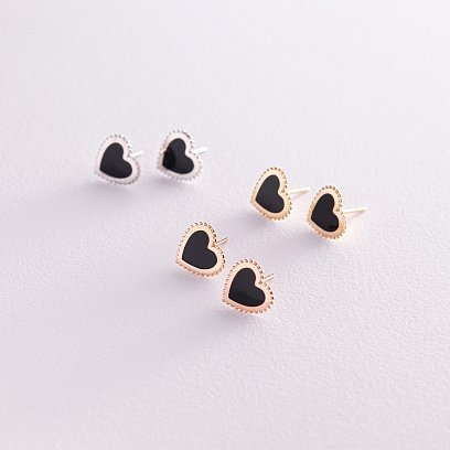 Золотые серьги - пусеты "Сердечки" (эмаль) с08035 №5