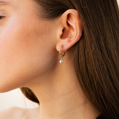 Сережки - кільця "Фантазія" з перлами (жовте золото) mini с09628 №2