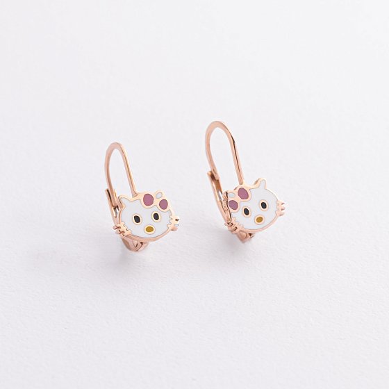 Дитячі золоті сережки "Hello Kitty" з емаллю с03379