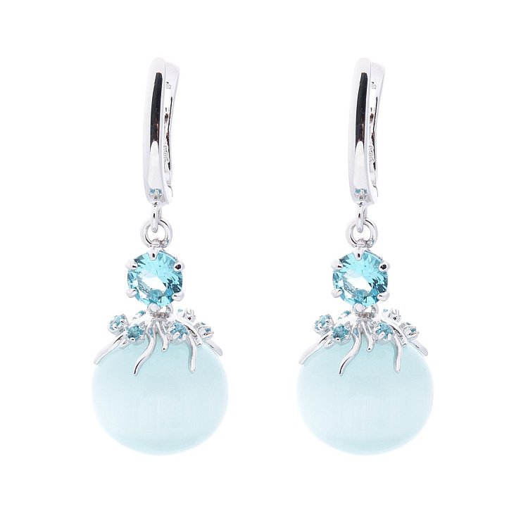 Срібні сережки (ім.улексит,фіаніт) 122265 від ювелірного магазину Онікс