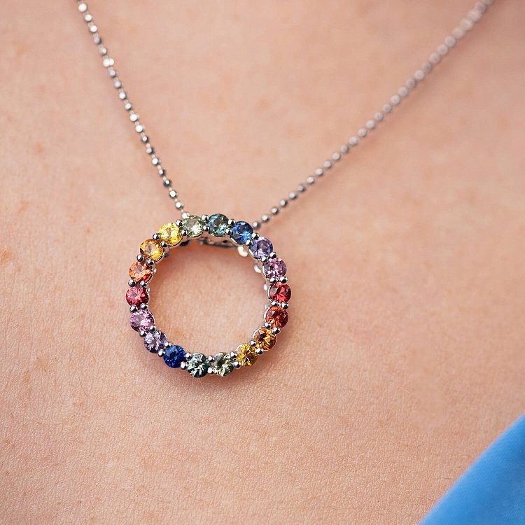 Золотий кулон з різнокольоровими сапфірами пб0289nl від ювелірного магазину Онікс - 3