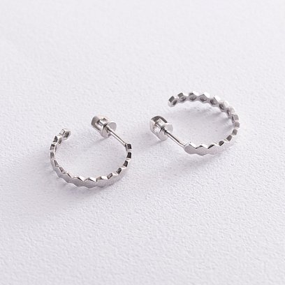 Серьги - пусеты "Грани" в белом золоте с07273 №2