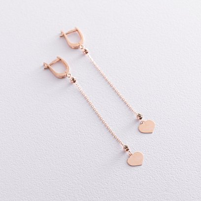 Золотые серьги Сердечки на цепочке с07208