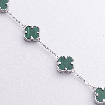 Срібний браслет "Конюшина" з малахітом 141780 №5