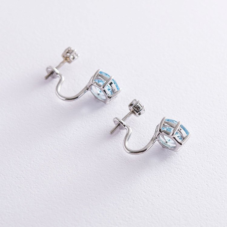 Золотые серьги - джекеты "Магия" (фианит, топаз) с06946 от ювелирного магазина Оникс - 4