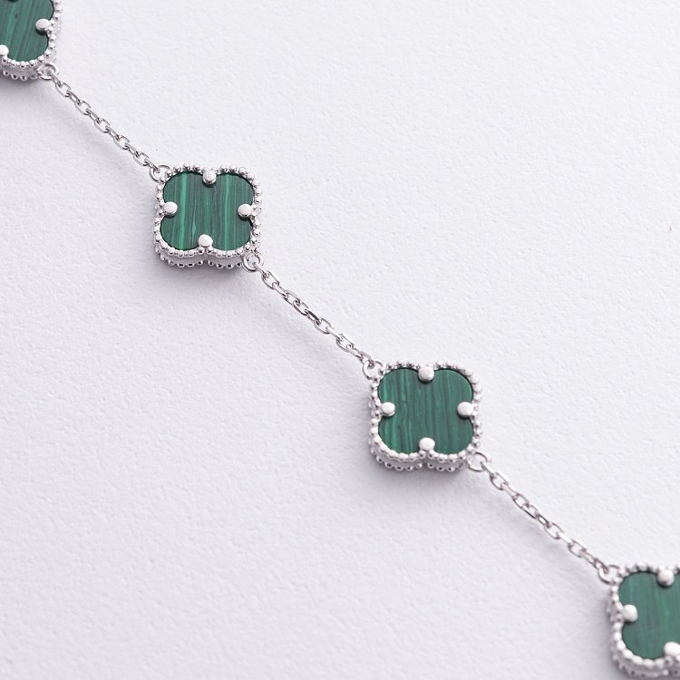 Срібний браслет "Конюшина" з малахітом 141780 від ювелірного магазину Онікс - 4