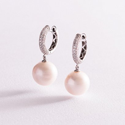 Золотые серьги с жемчугом и бриллиантами сб0026caj