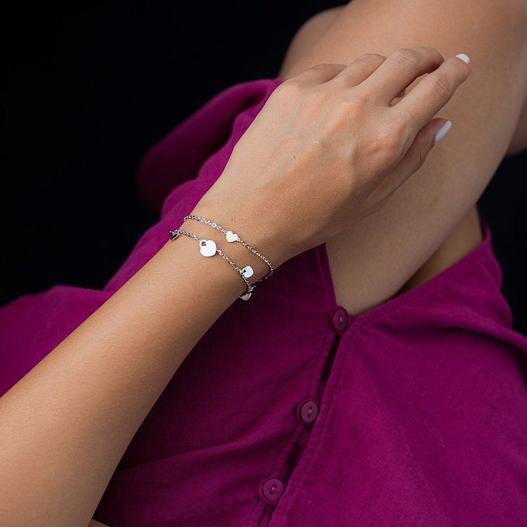 Браслет "Сердечки" в белом золоте б04521 от ювелирного магазина Оникс - 5