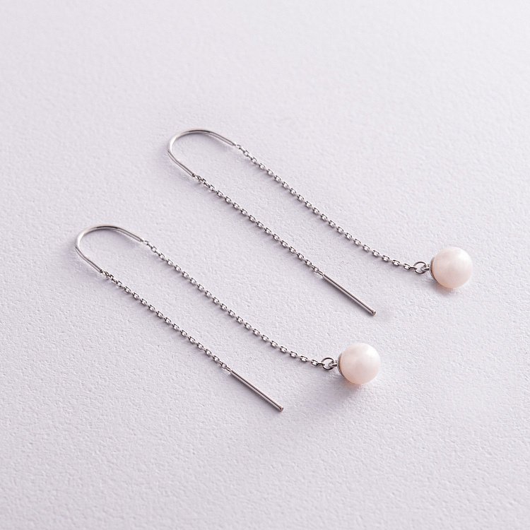 Серьги - протяжки с жемчугом (белое золото) с08267 от ювелирного магазина Оникс - 5