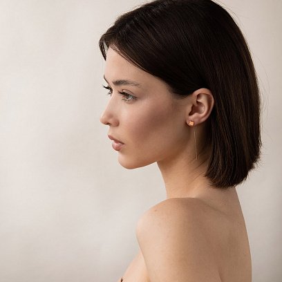 Серьги - протяжки "Клевер" в красном золоте с07585 №3