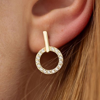 Серьги - пусеты "Tessa" с фианитами (желтое золото) с08729 №4