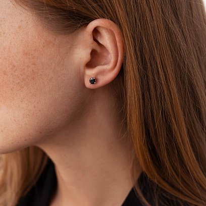 Золоті сережки-пусети з чорними фіанітами с06233ч №2