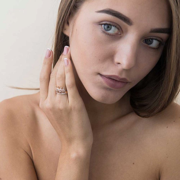 Золотое кольцо с фианитами "Корона" 1460 от ювелирного магазина Оникс - 2