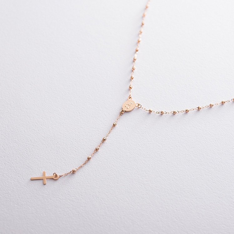 Золотое колье "Розарий" с крестиком и ладанкой кол01154 от ювелирного магазина Оникс