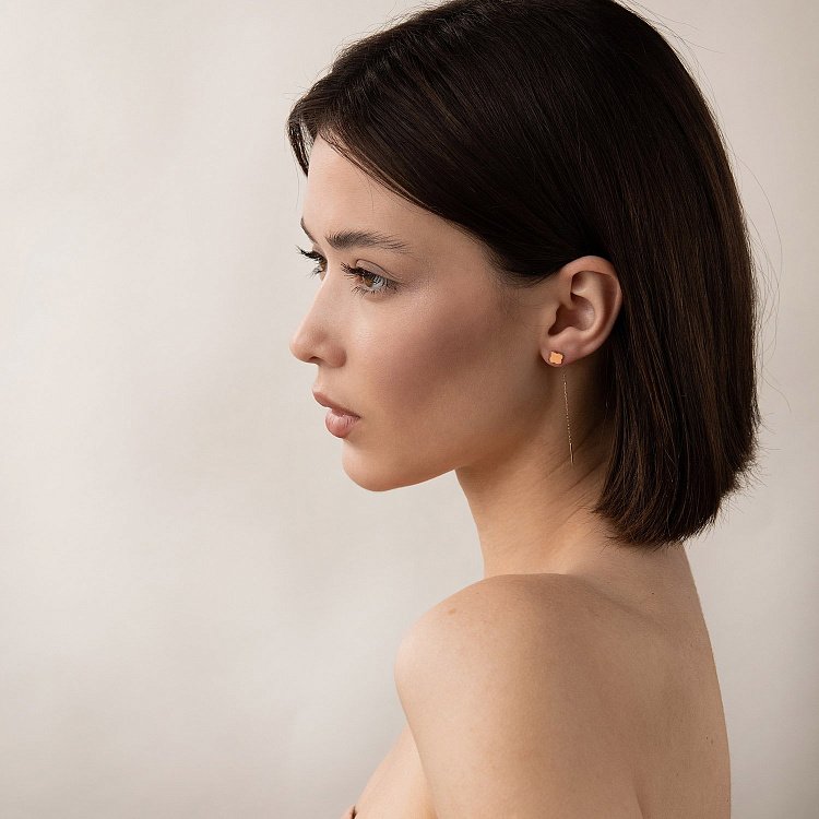 Серьги - протяжки "Клевер" в красном золоте с07585 от ювелирного магазина Оникс - 2