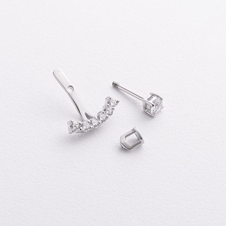 Сережки - джекети в білому золоті (фіаніти) с09338 від ювелірного магазину Онікс - 1