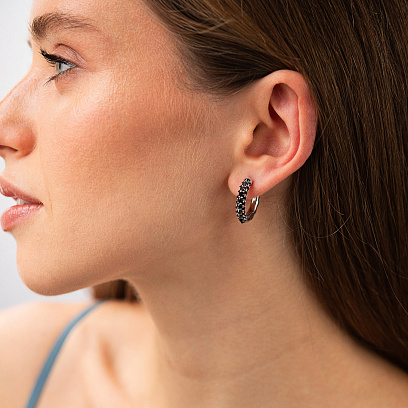 Золоті сережки - кільця "Nicola" з чорними фіанітами с09532 №2