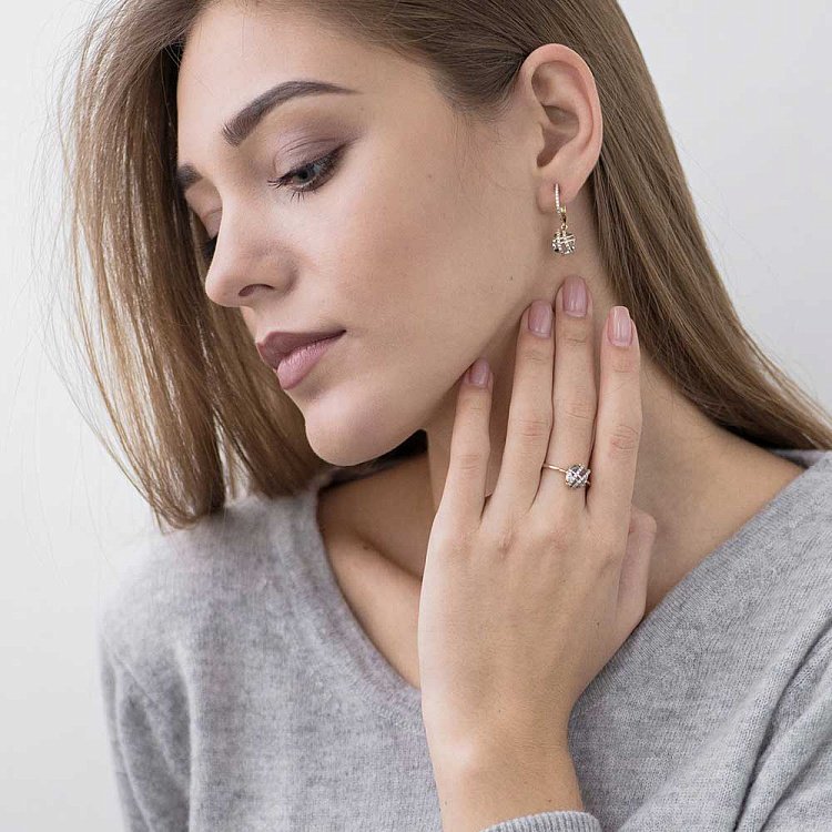 Золотые серьги с аметистом и фианитами 14052502 от ювелирного магазина Оникс - 2