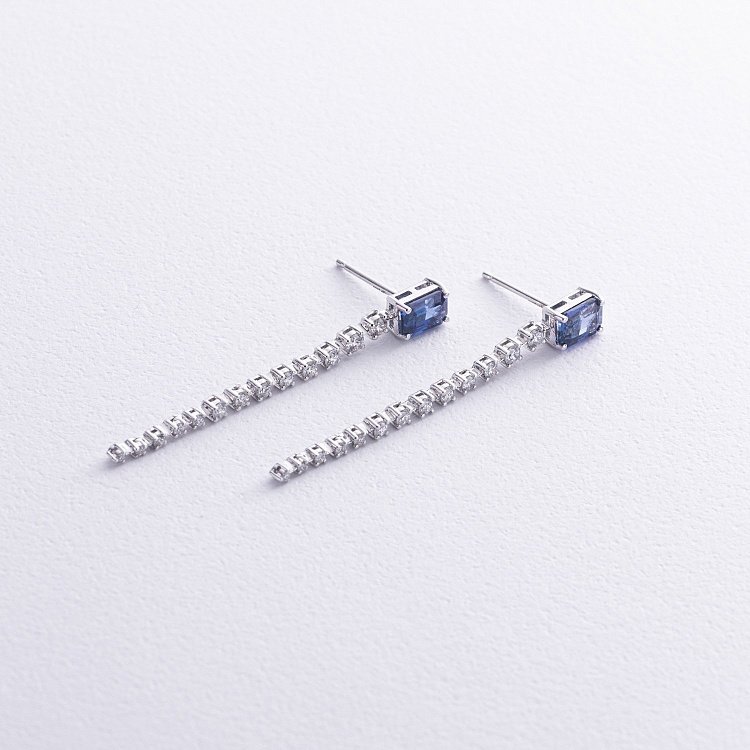 Золотые серьги - пусеты (сапфиры, бриллианты) сб0513sm от ювелирного магазина Оникс