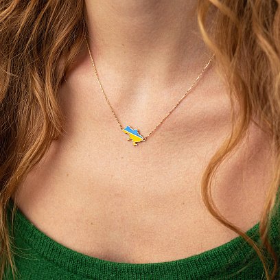 Колье "Карта Украины" в желтом золоте (голубая и желтая эмаль) кол02323 №4