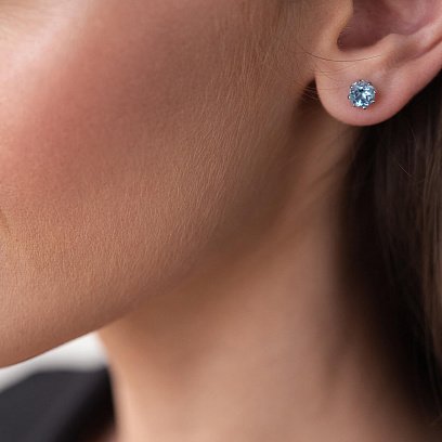 Золоті сережки-пусети з блакитним топазом с06403 №5