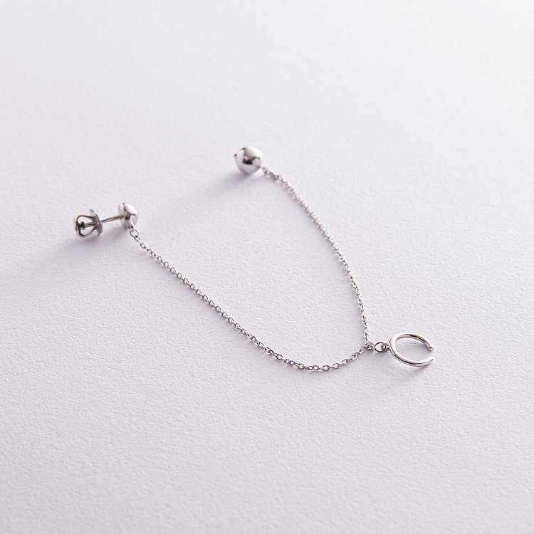 Асимметричные серьги - пусеты "Шарики" в серебре (серьга - каффа) 902-01400 от ювелирного магазина Оникс - 3