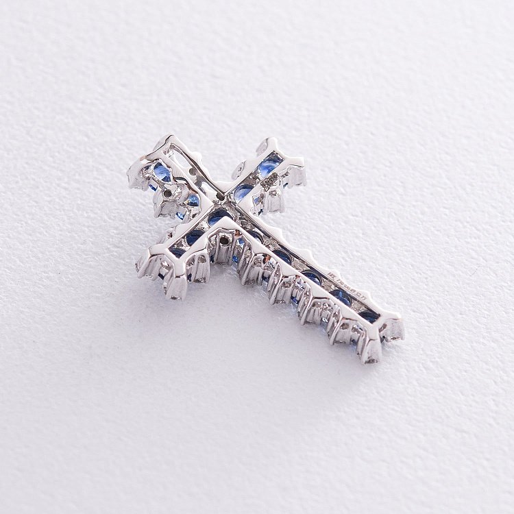 Золотой крестик (сапфиры, бриллианты) п545 от ювелирного магазина Оникс - 2