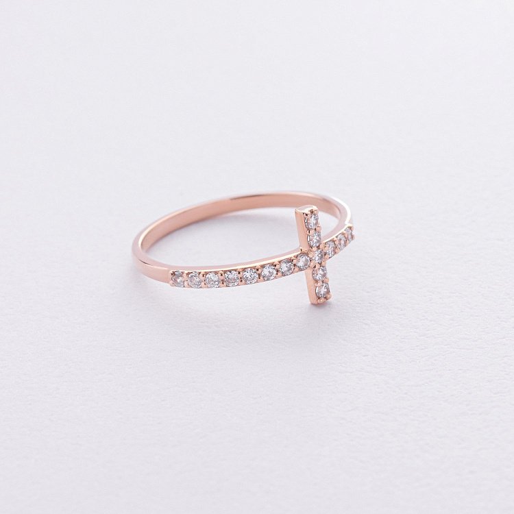 Кольцо "Крестик" в красном золоте (фианиты) к08196 от ювелирного магазина Оникс - 2