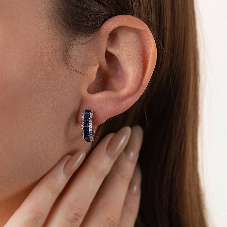 Серебряные серьги с синт. сапфирами и фианитами 2475/1р-HSPH от ювелирного магазина Оникс - 5