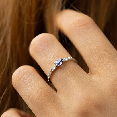 Золота каблучка з діамантами і сапфіром кб0570lg №2