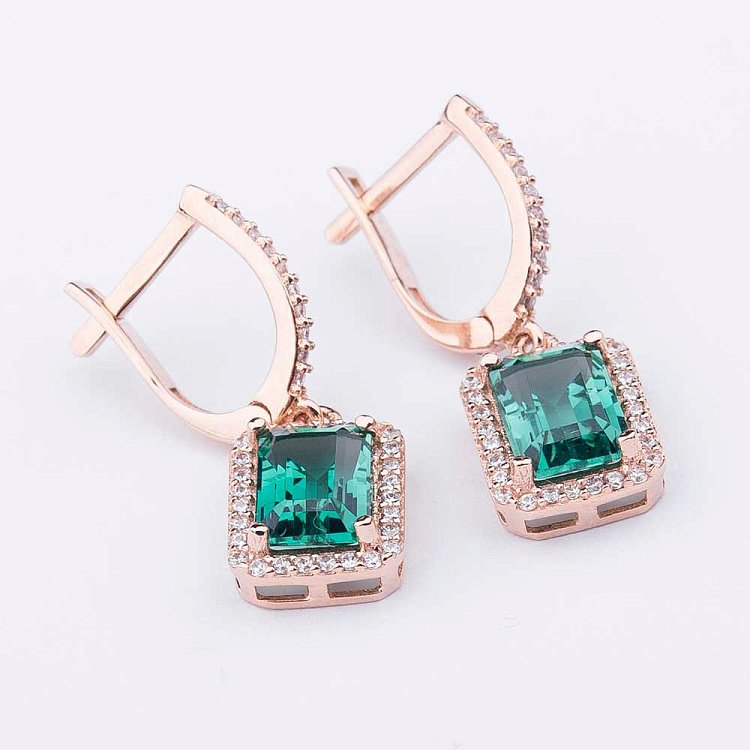 Золоті сережки з празіолітом і фіанітами с04176 від ювелірного магазину Онікс - 1