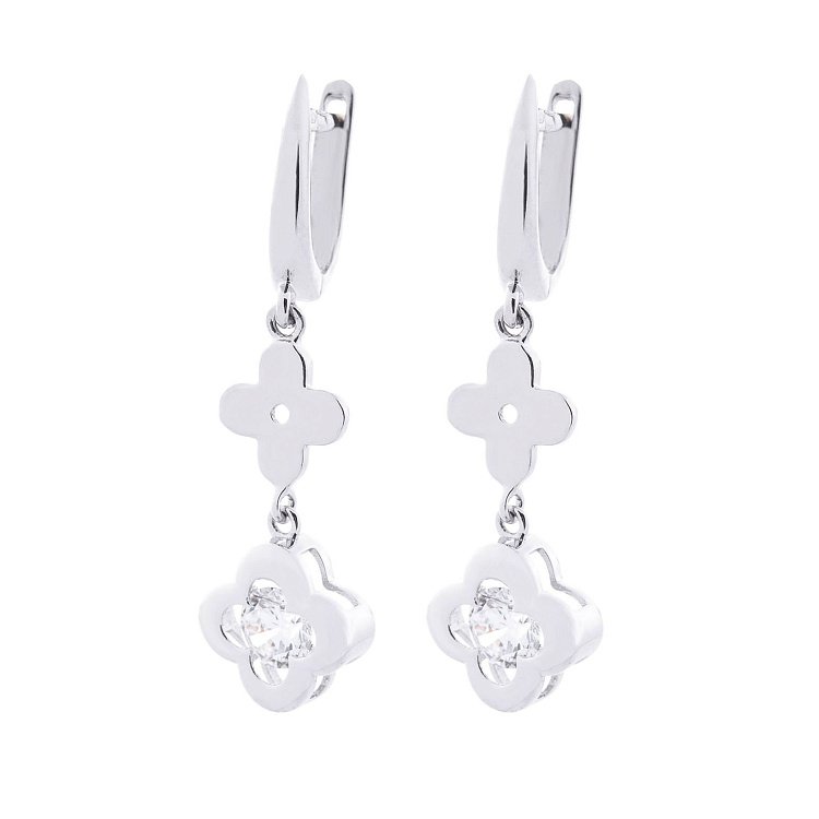 Золотые серьги "Клевер" с фианитом с04861 - 2 Золотые серьги "Клевер" с фианитом с04861 от ювелирного магазина Оникс - 2