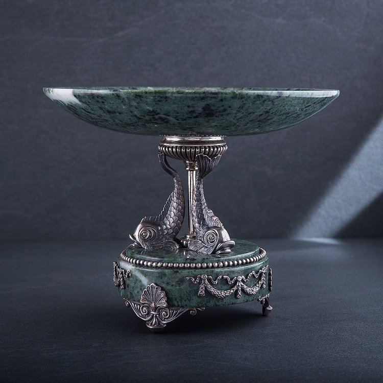 Фруктовница "Дельфины" из серебра и мрамора, ручная работа сер00003 от ювелирного магазина Оникс - 2