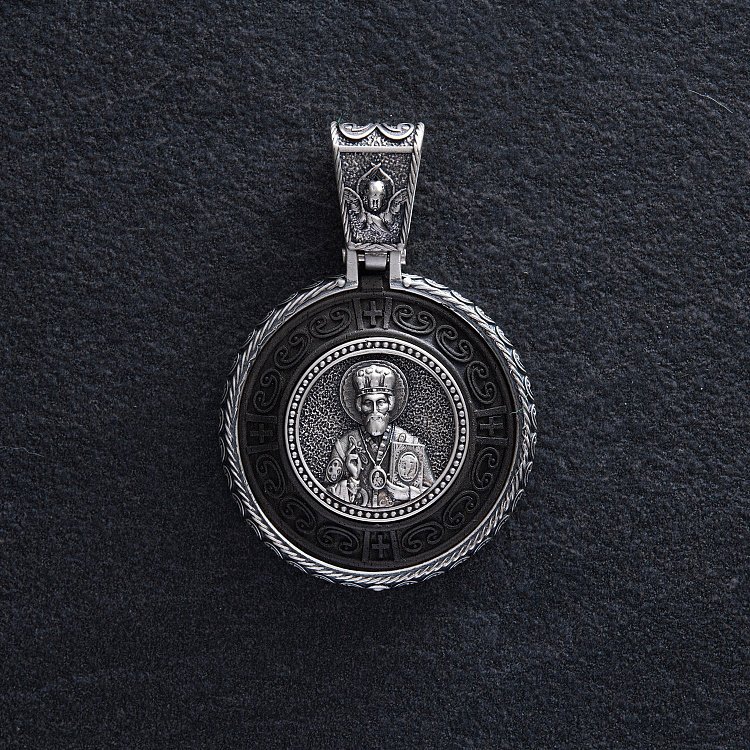 Срібний кулон "Миколай Чудотворець. Молитва" (ебенове дерево) 964 від ювелірного магазину Онікс - 2